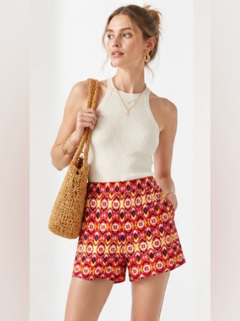 JUDE CONNALLY Shorts Orange Purple Yellow Pull On Knit Catalina